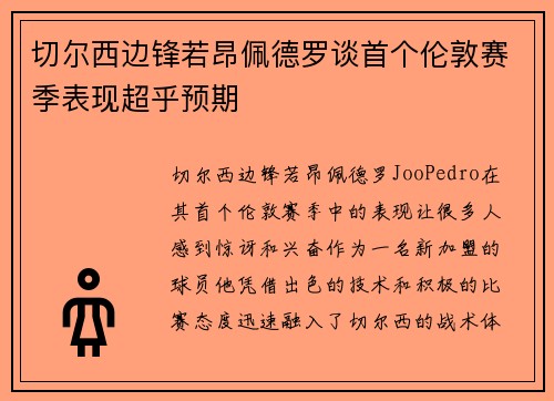 切尔西边锋若昂佩德罗谈首个伦敦赛季表现超乎预期